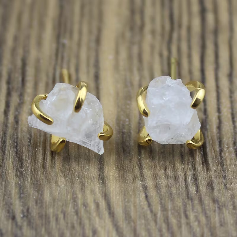 Irregular Mineral Four Claw Stud Earrings