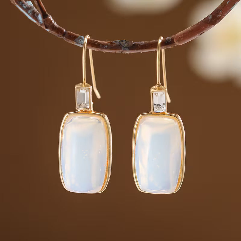 Prestigious White Opal Gold Earrings
