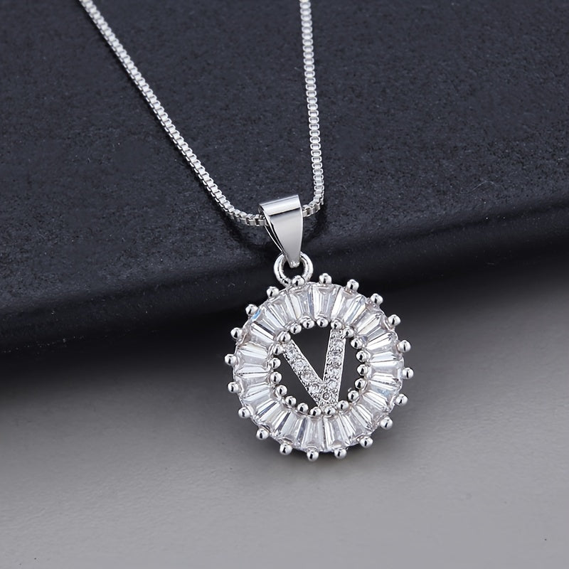 White Gold Initial Letter Zirconia Necklace