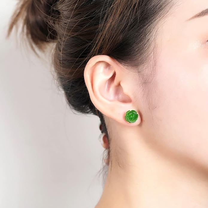 Jade Rose Stud Earrings