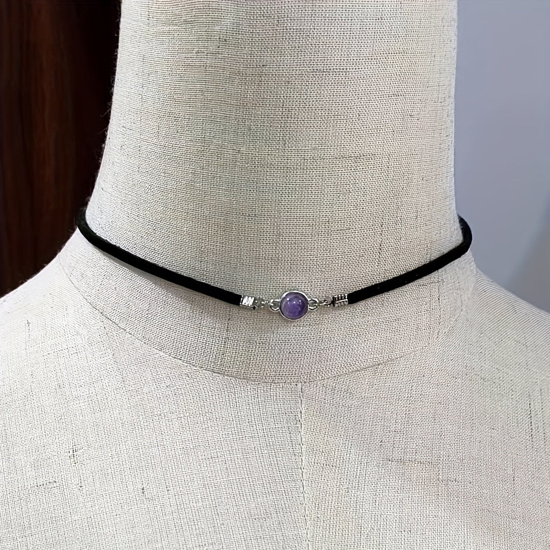 Minimal Opal Black Velvet Choker Necklace