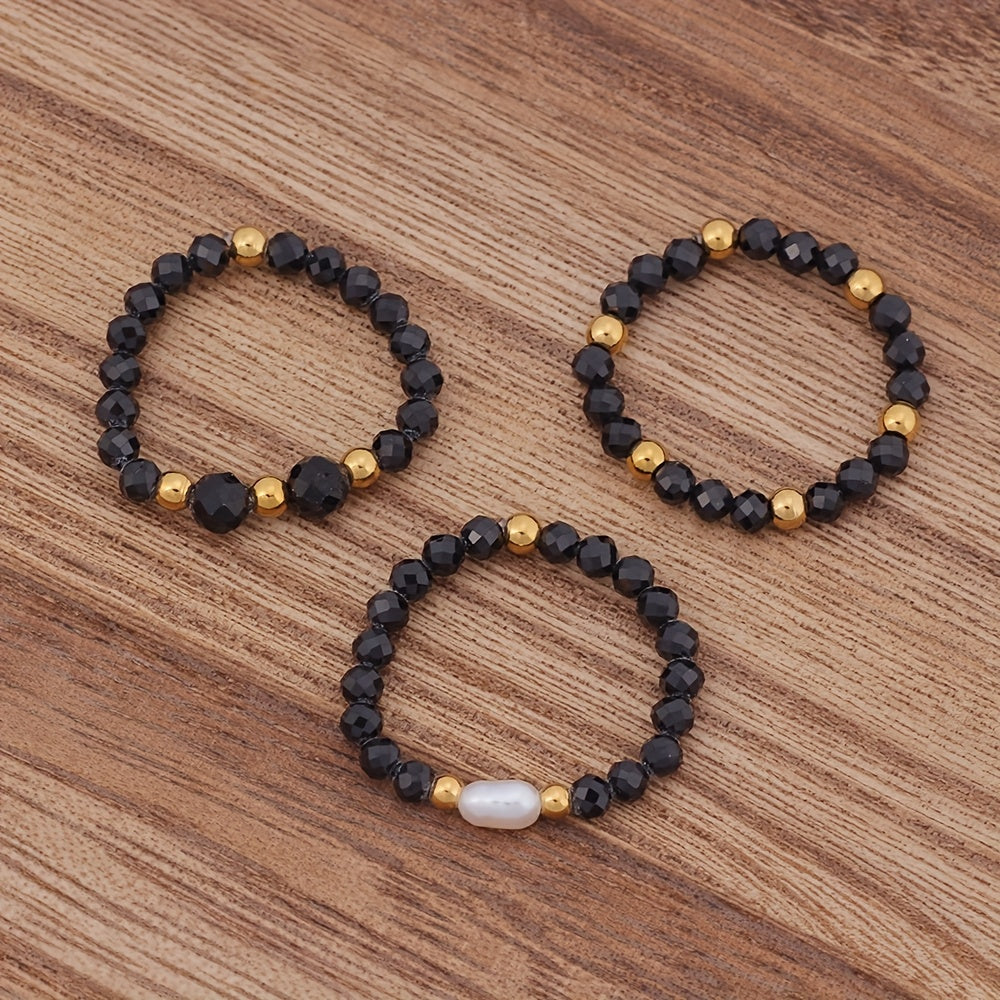 3pcs Set Amethyst Beaded Rings