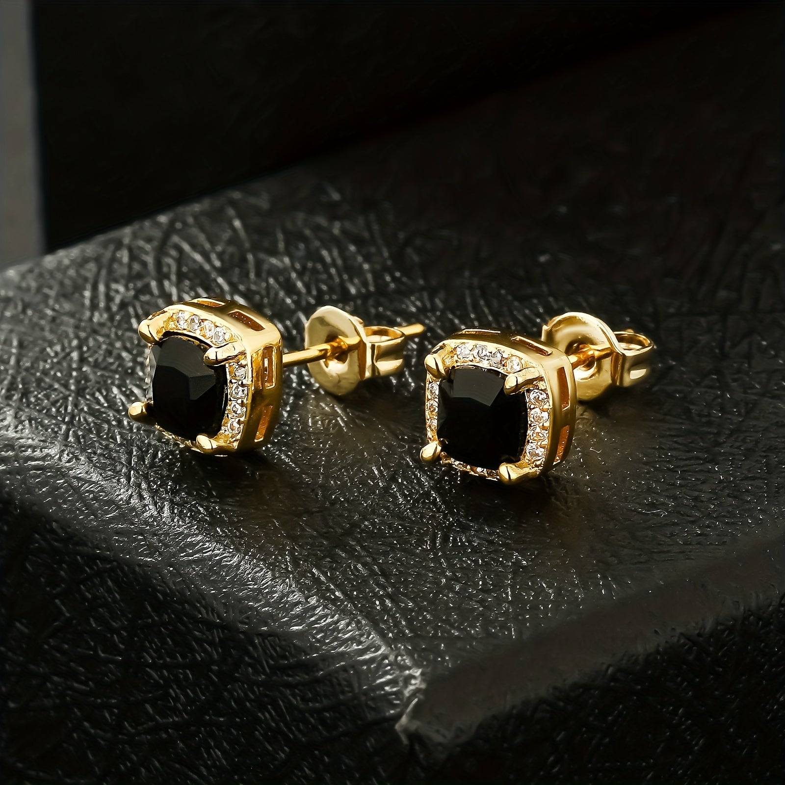 Square Retro Black Zirconia Earrings