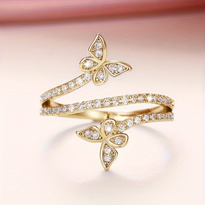 White Gold Butterfly Inlaid Zirconia Ring