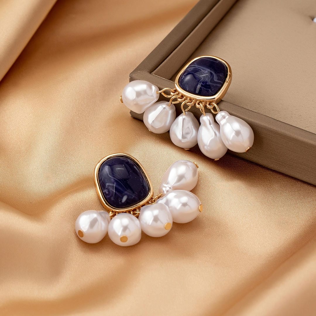 Midnight Pearl Fringe Statement Stud Earrings