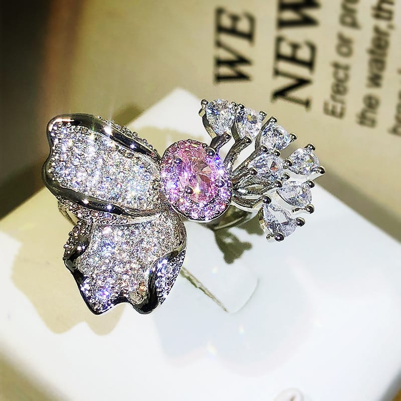 Sparkling Flower Petal Ring
