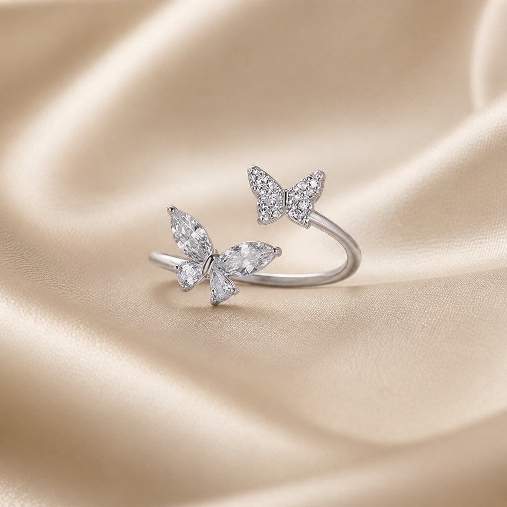White Gold Double Butterfly Zirconia Ring