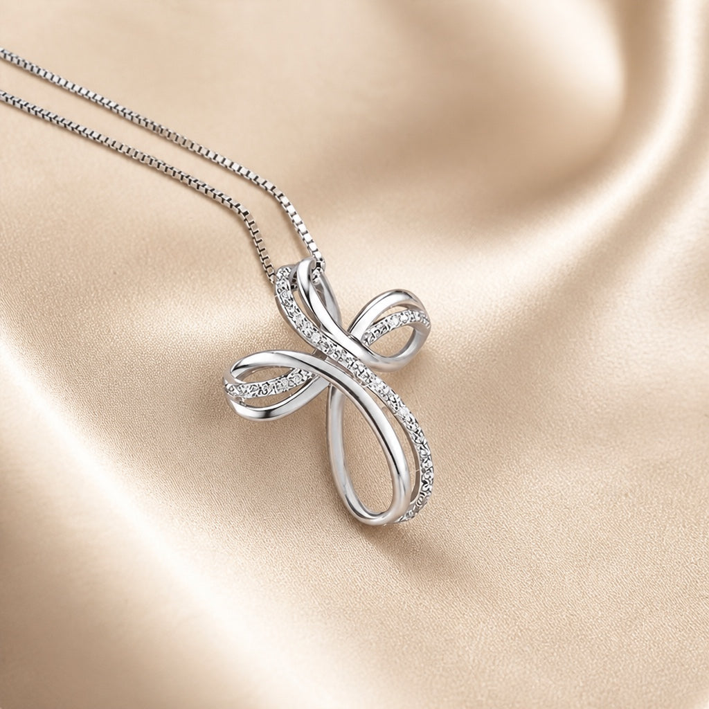 White Gold Twisted Cross Necklace