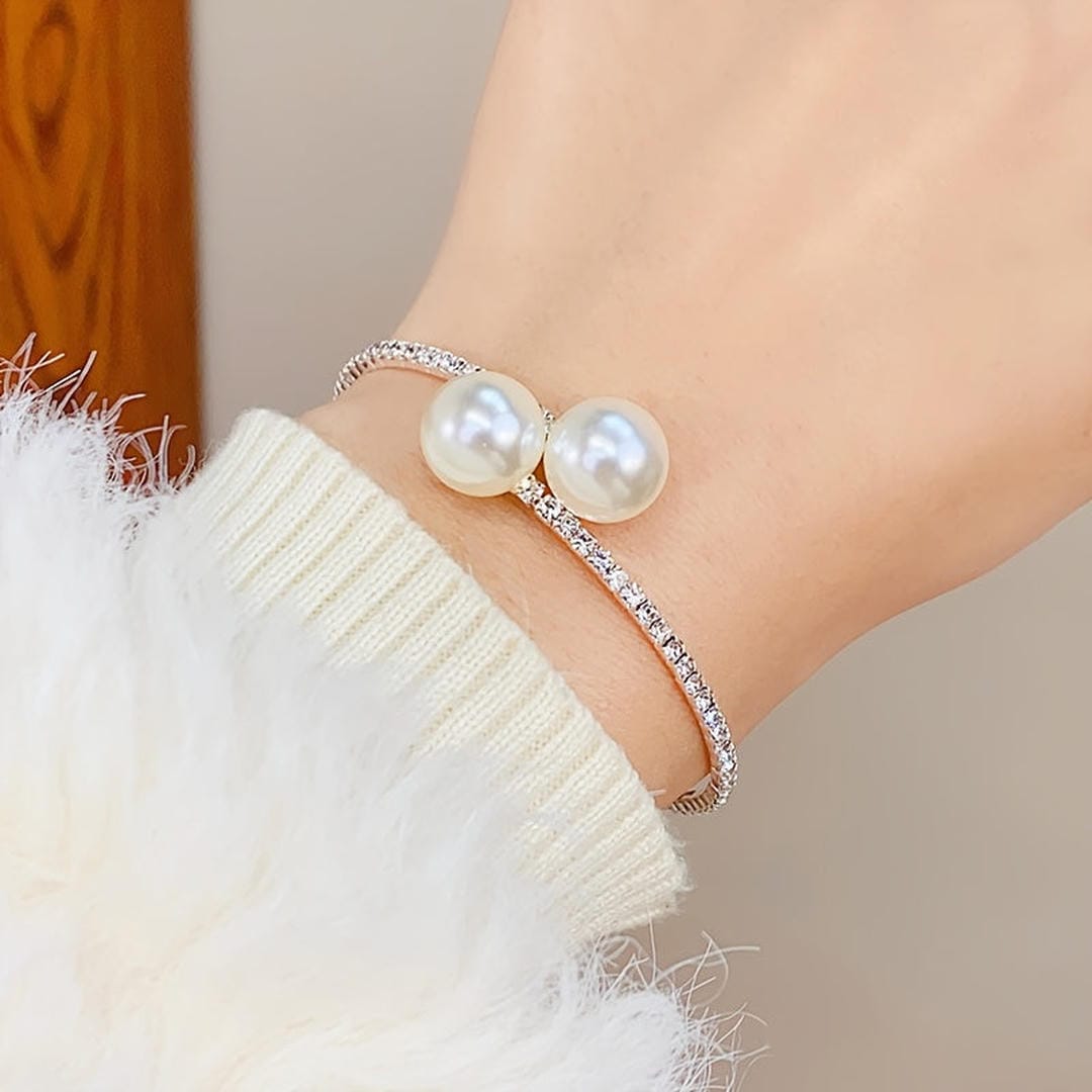 Duo Pearl Pavé Cuff Bracelet