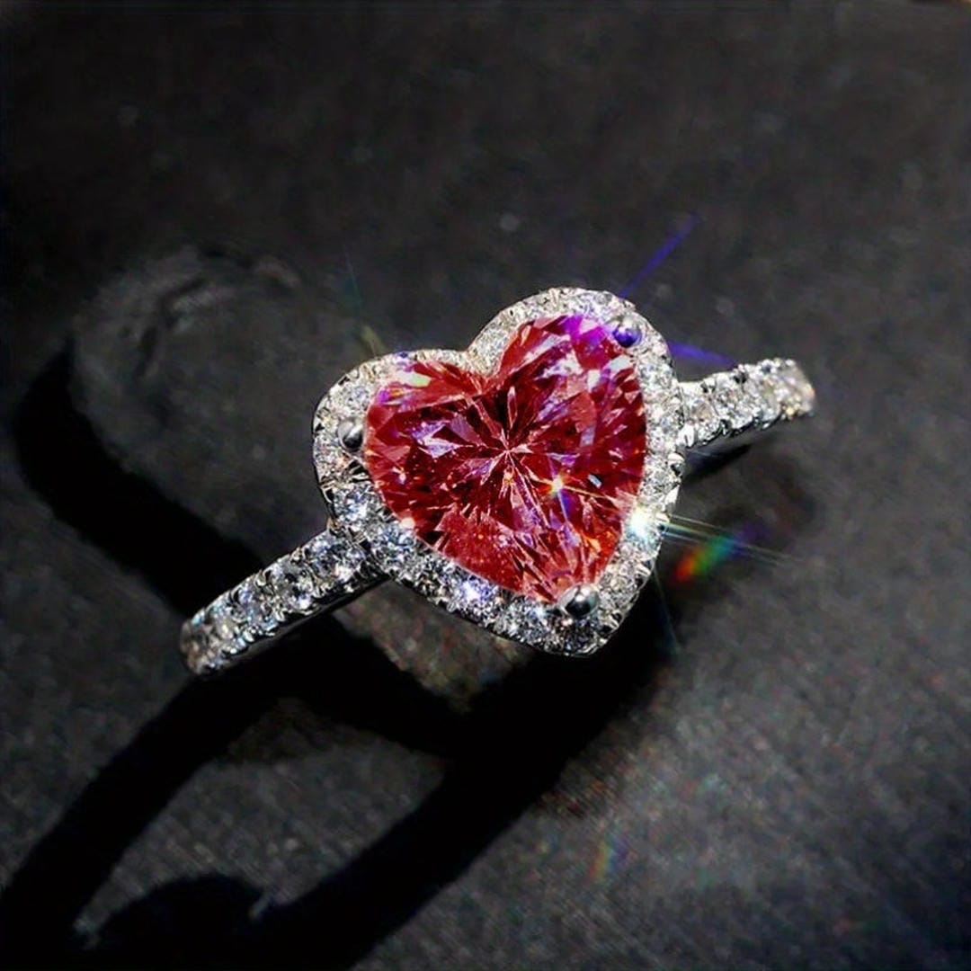 Crimson Heart Halo Crystal Ring