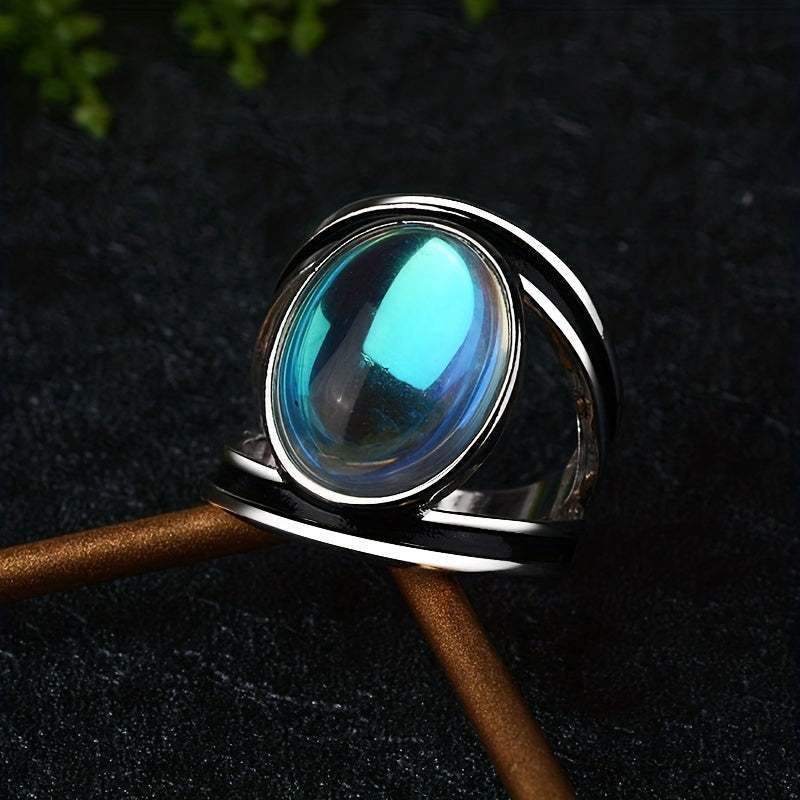 Statement Silver Oval Moonstone Ring