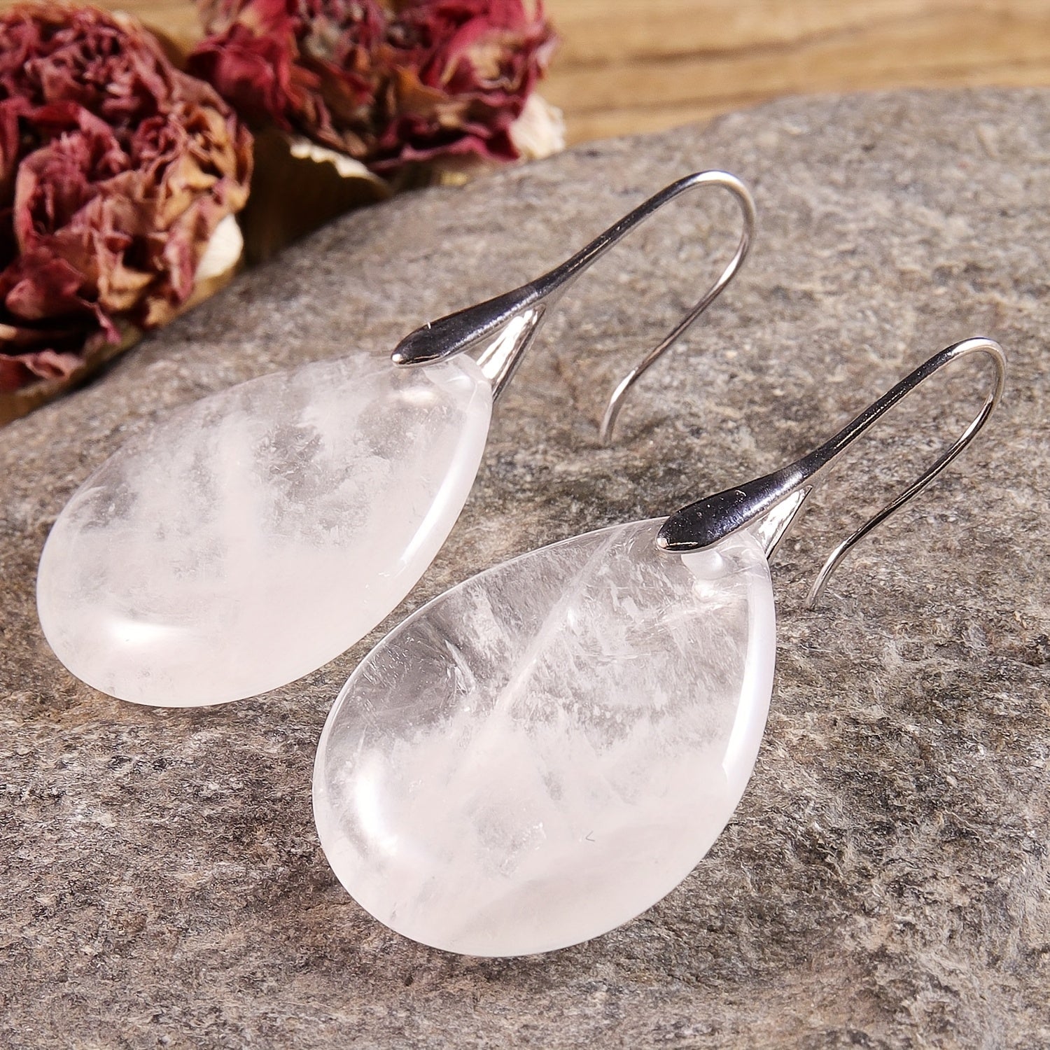 Minimalist Clear Quartz Drop Earrings