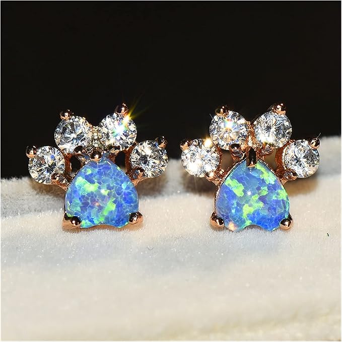 Opal Crown Paw Stud Earrings