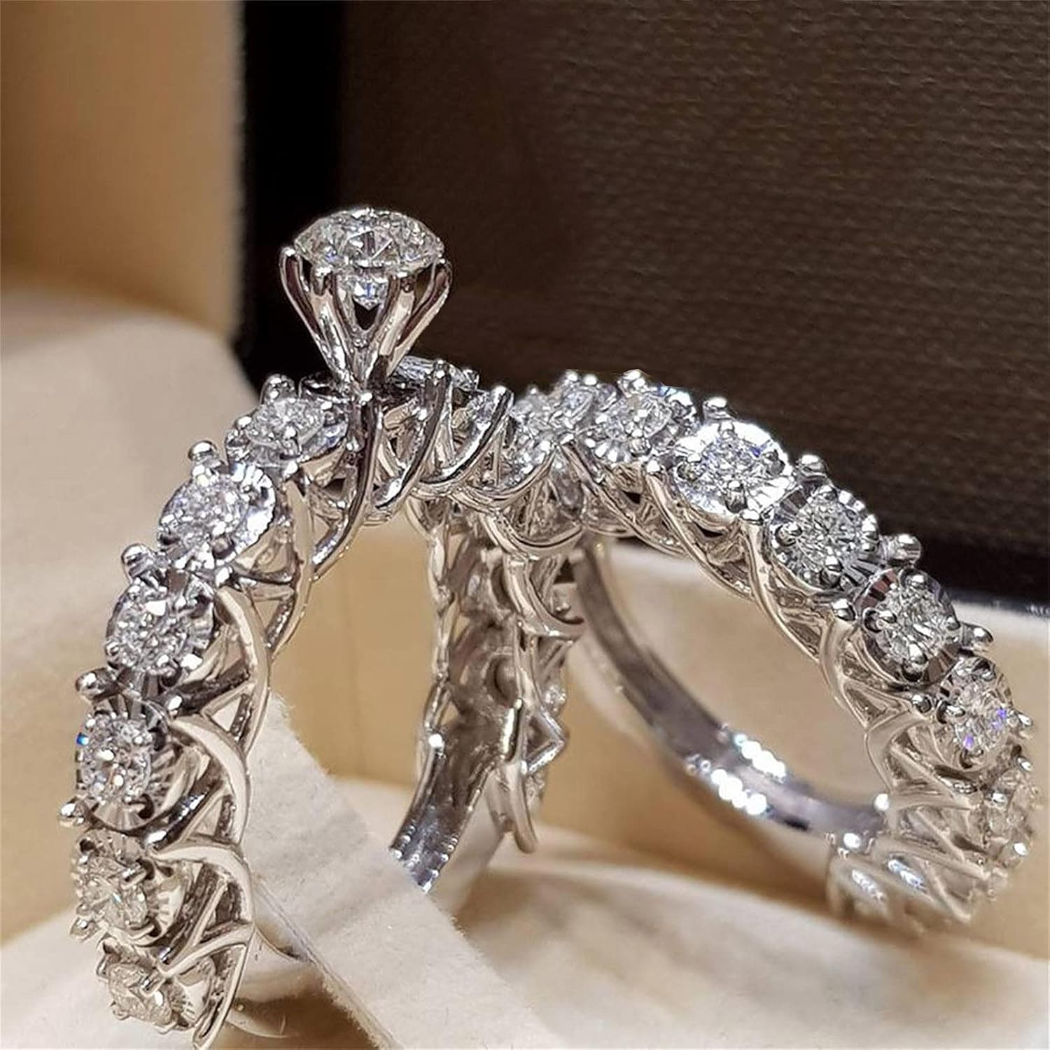 Floral Halo Crystals Ring Set