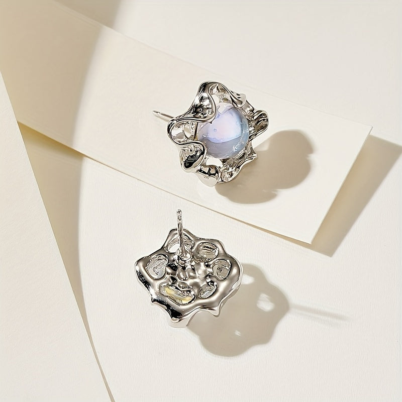 Wavy Silver Star Moonstone Earrings