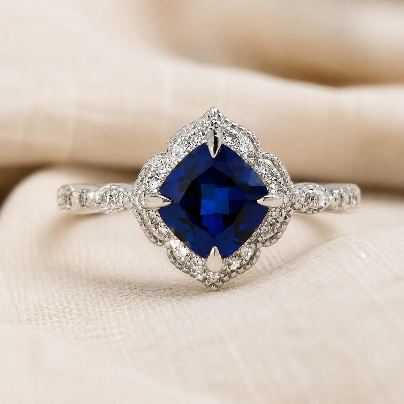 Cushion Cut Royal Sapphire Ring