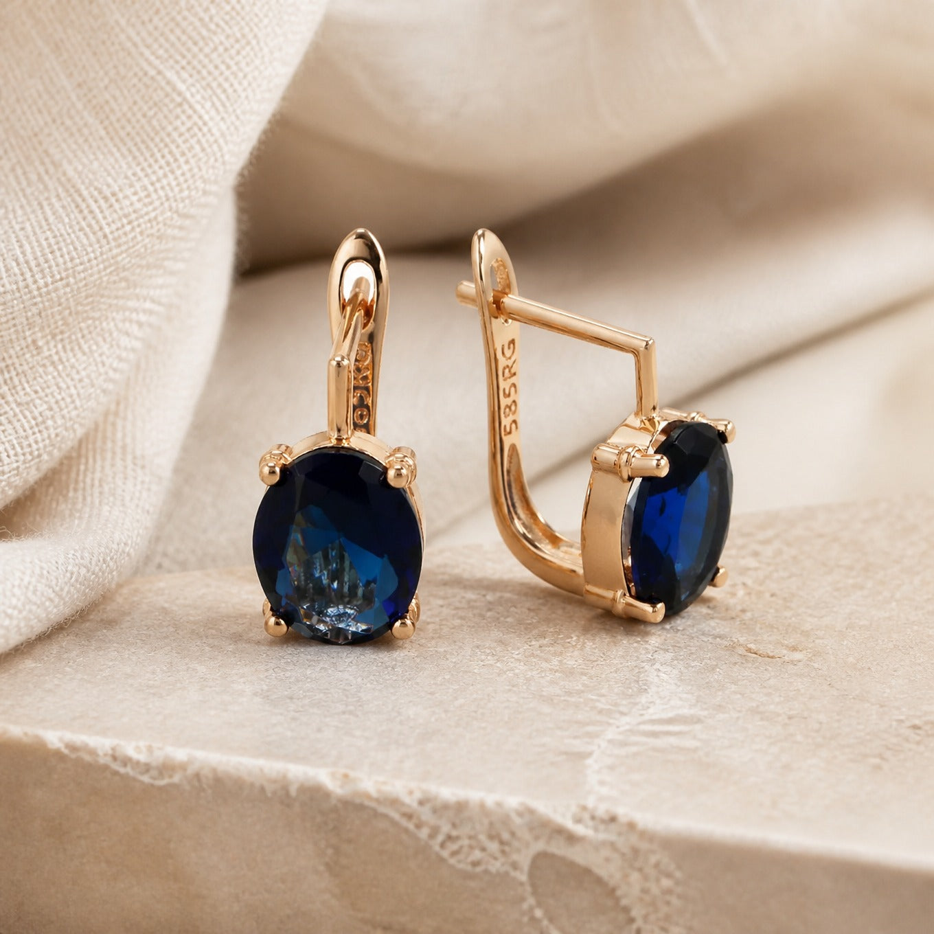 Royal Sapphire Gold Earrings