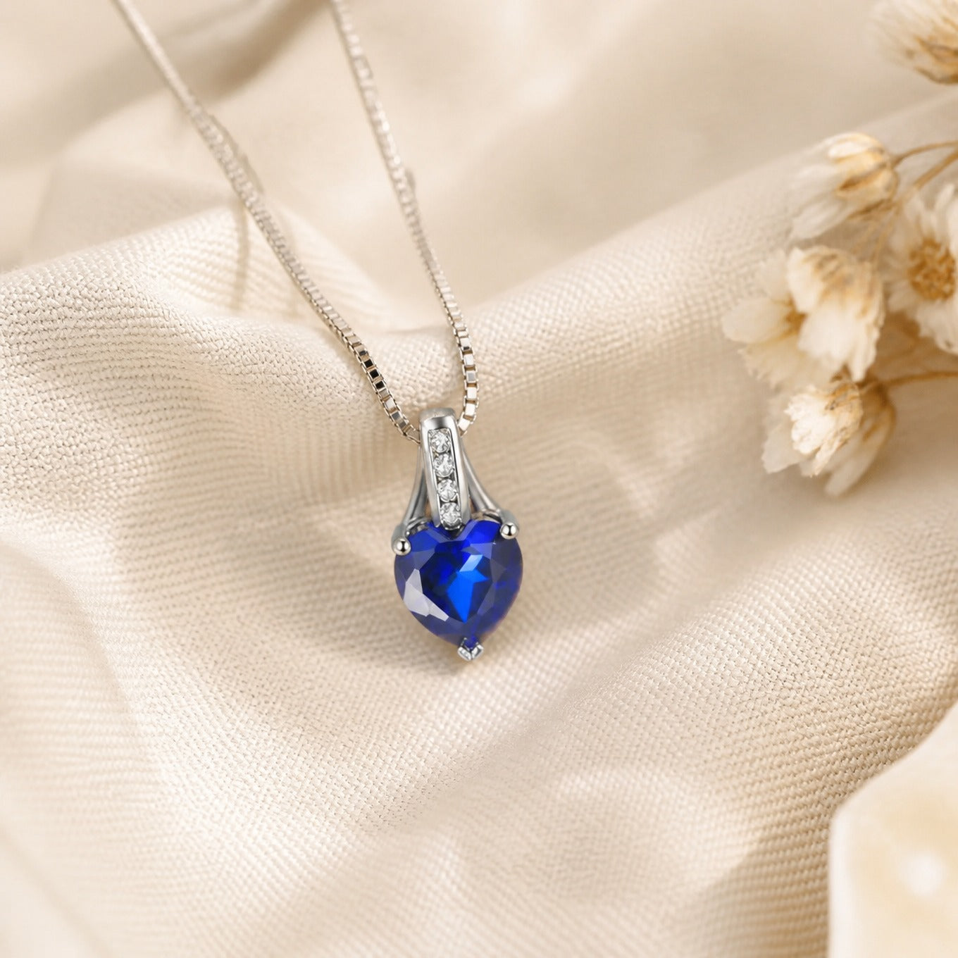 Sapphire Heart White Gold Necklace