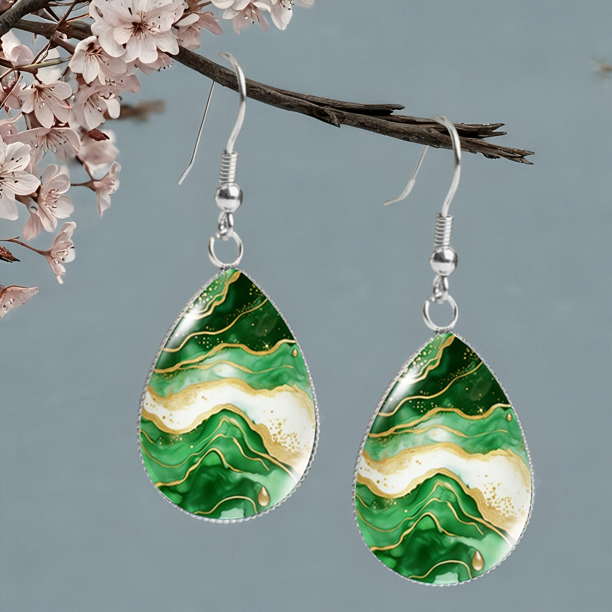 Retro Wave Agate Teardrop Earrings