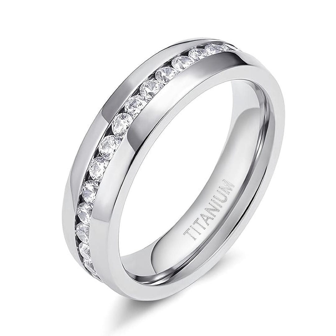 Elegant White Crystals Titanium Band
