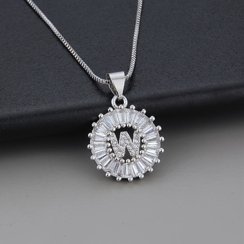 White Gold Initial Letter Zirconia Necklace