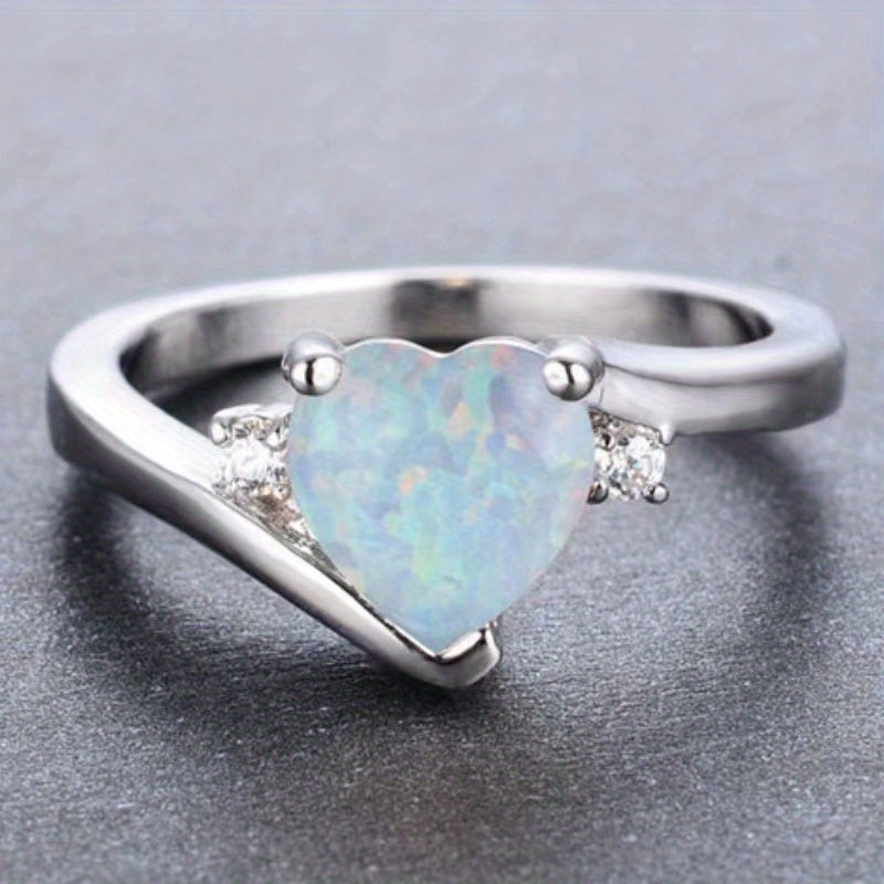 Sleek Silver Heart Moonstone Ring