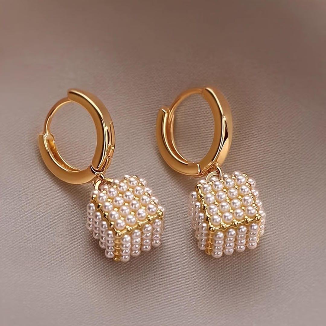 Golden Cube Drop Earrings