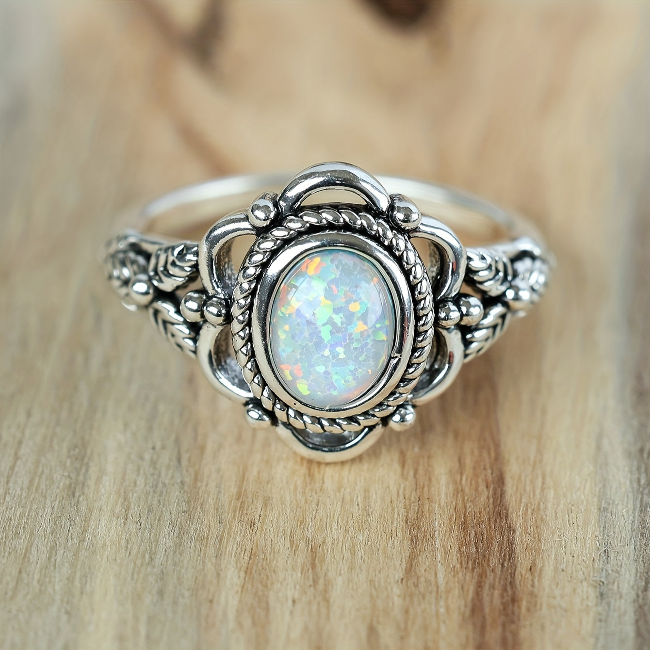Opal Elegant Leaf Ring