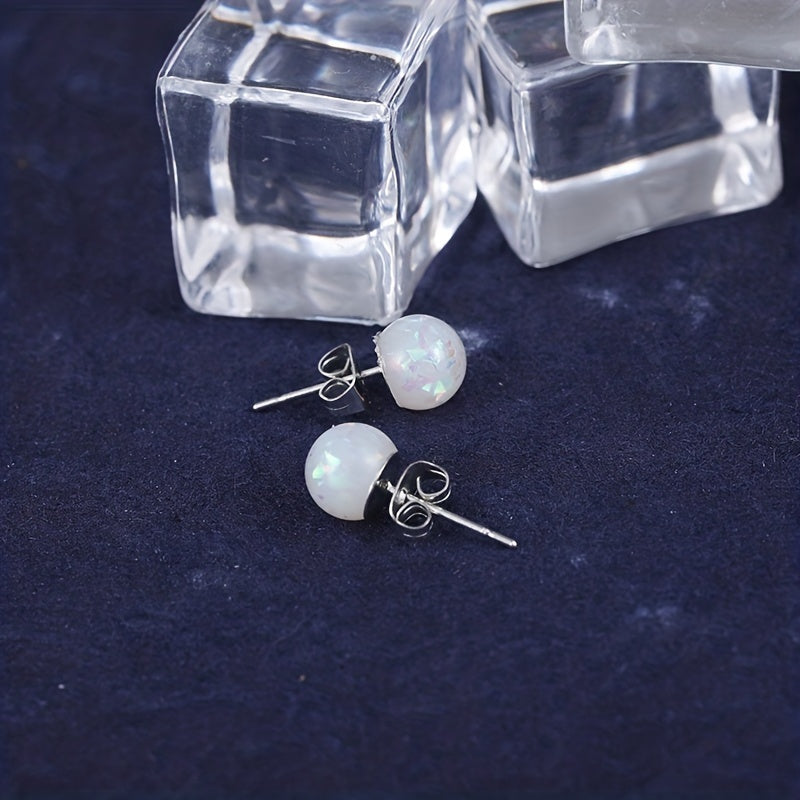 Round Opal Stud Earrings