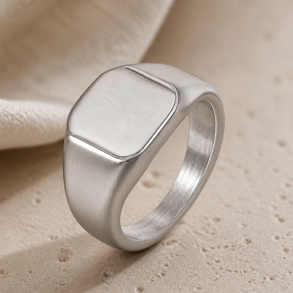 Sovereign Square Signet White Gold Ring
