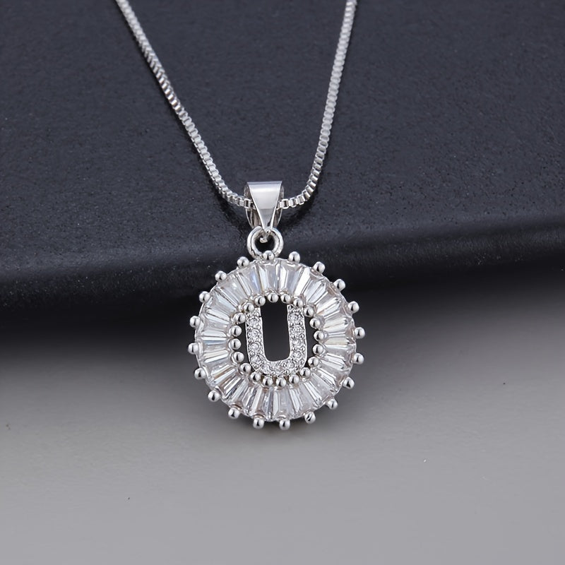 White Gold Initial Letter Zirconia Necklace