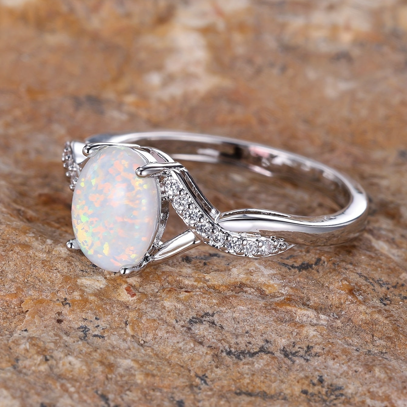 Oval Opal Twist Band Ring