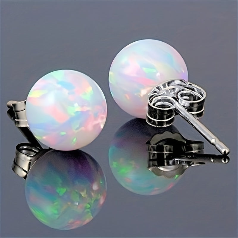 Round Opal Stud Earrings