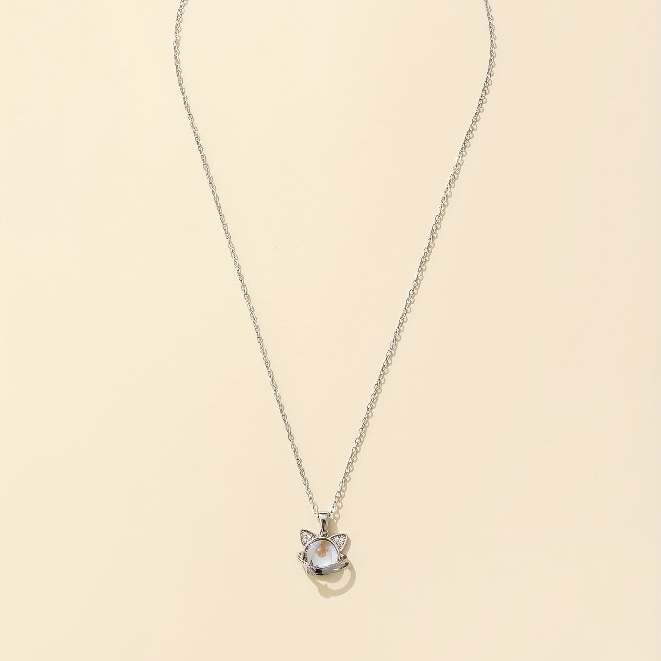 Adorable Moonstone Kitty Charm Necklace