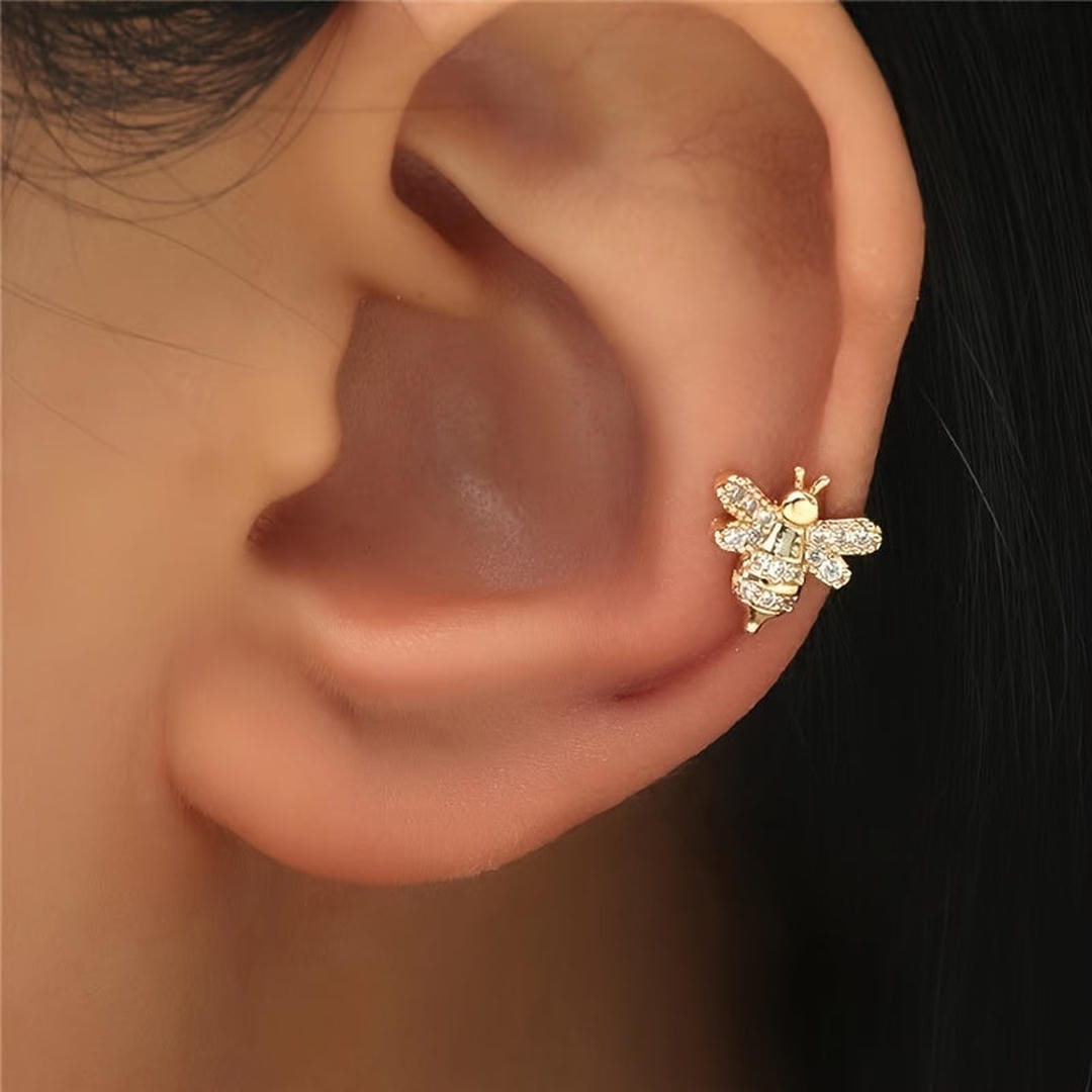 Gold One Piece Bee Earrings
