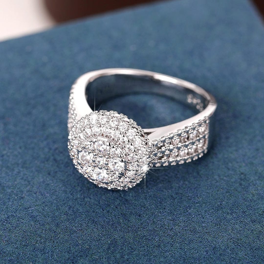 Round Halo Pave Crystals Ring