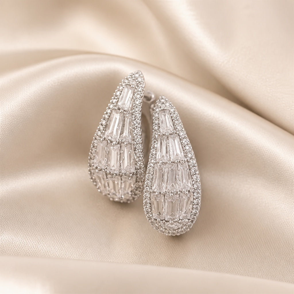 White Gold Cascade Hoop Earrings
