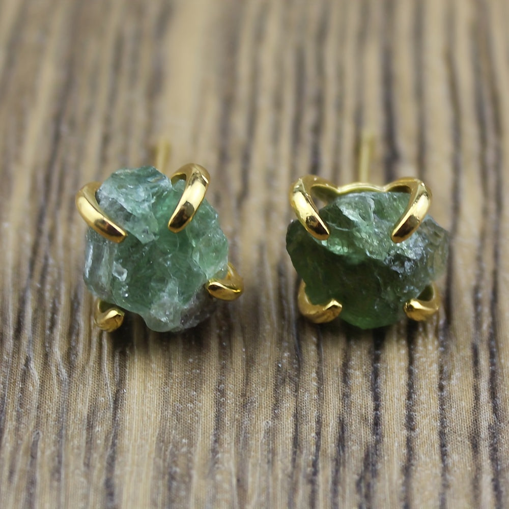 Irregular Mineral Four Claw Stud Earrings