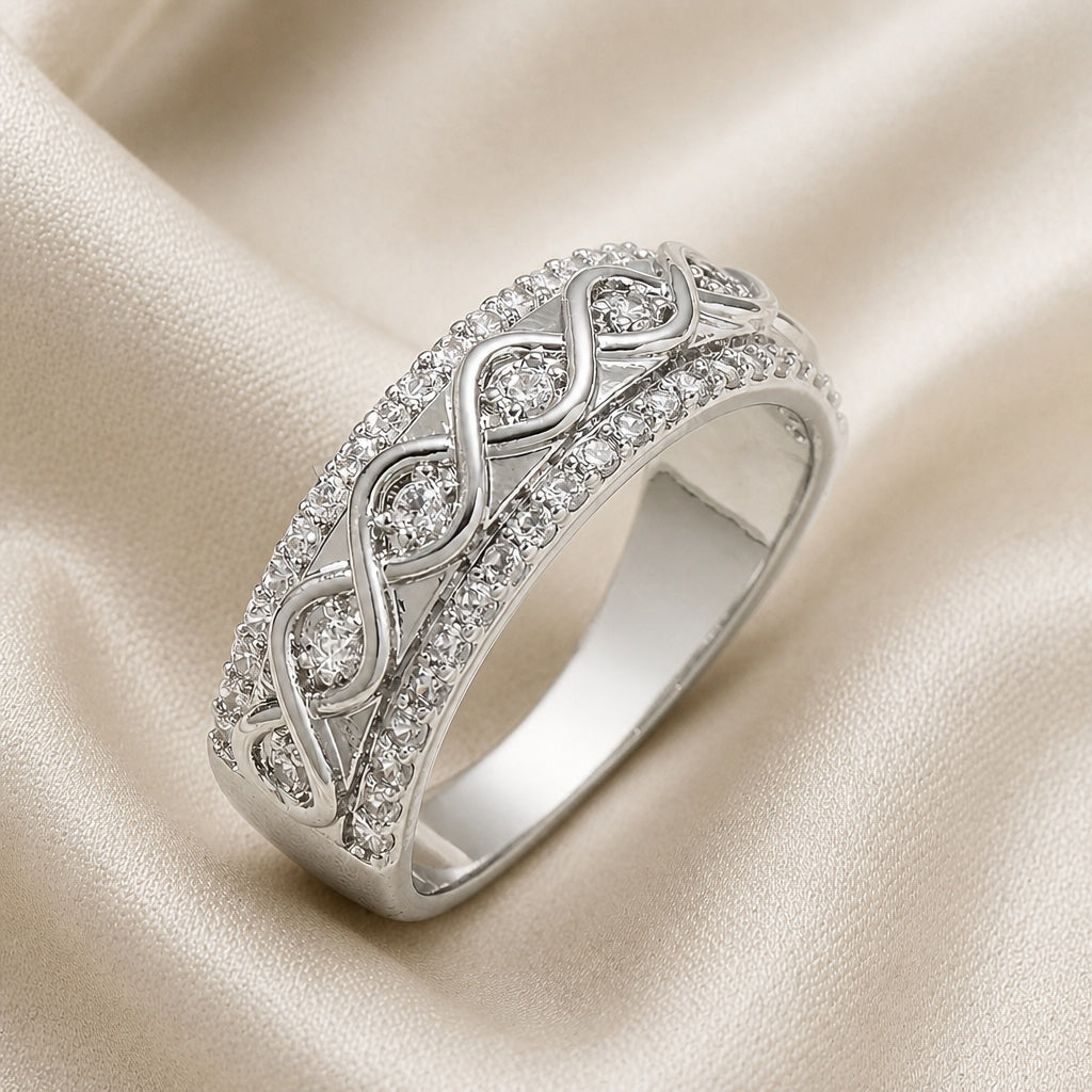 White Gold Double Row Zirconia Ring