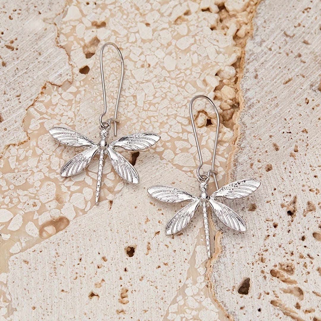 Silver Dragonfly Minimalist Drop Earrings