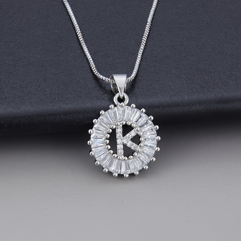 White Gold Initial Letter Zirconia Necklace