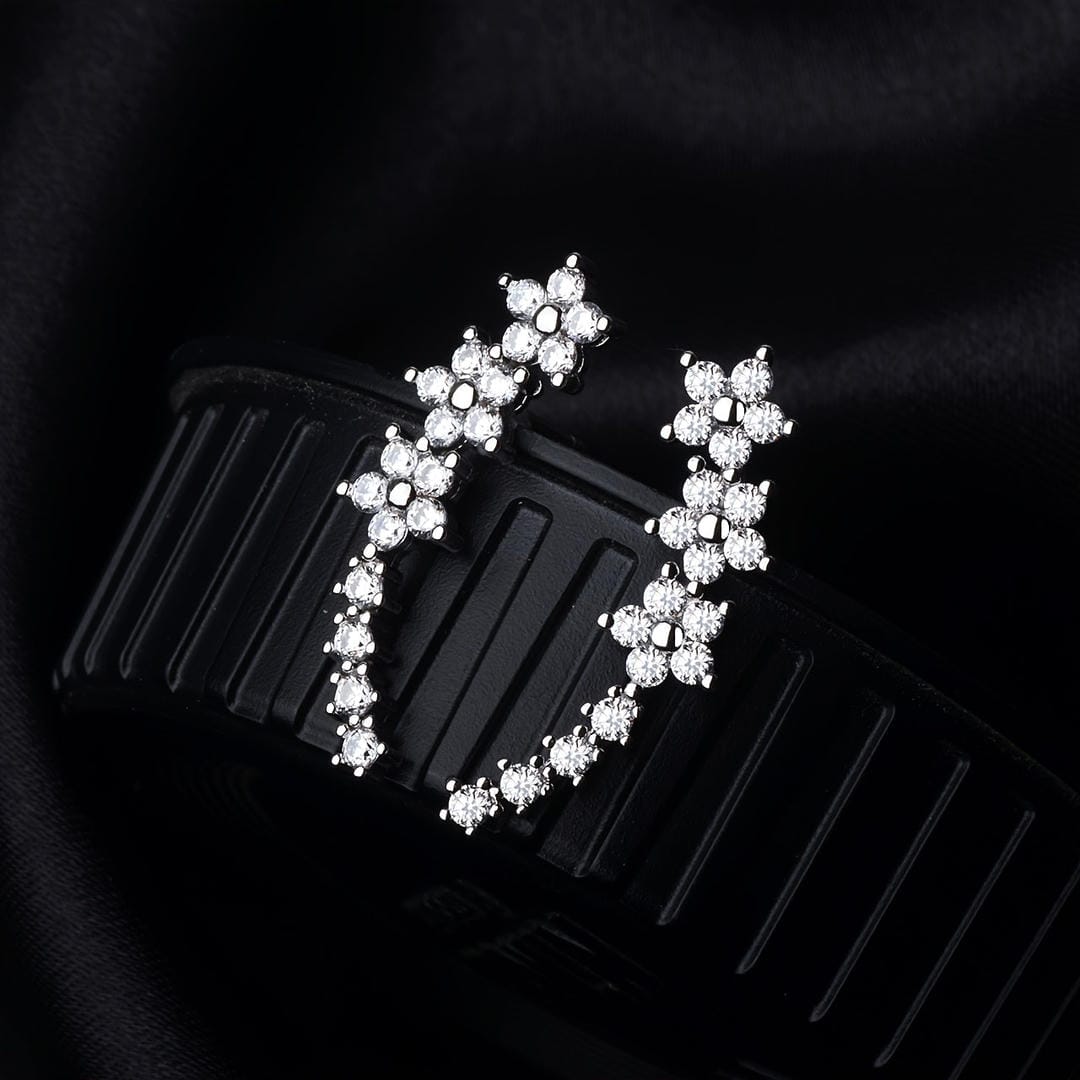 Sparkling Flower Drop Statement Earrings