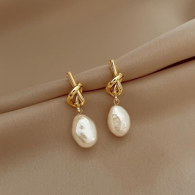 Knotted Baroque Imitation Pearl Earrings