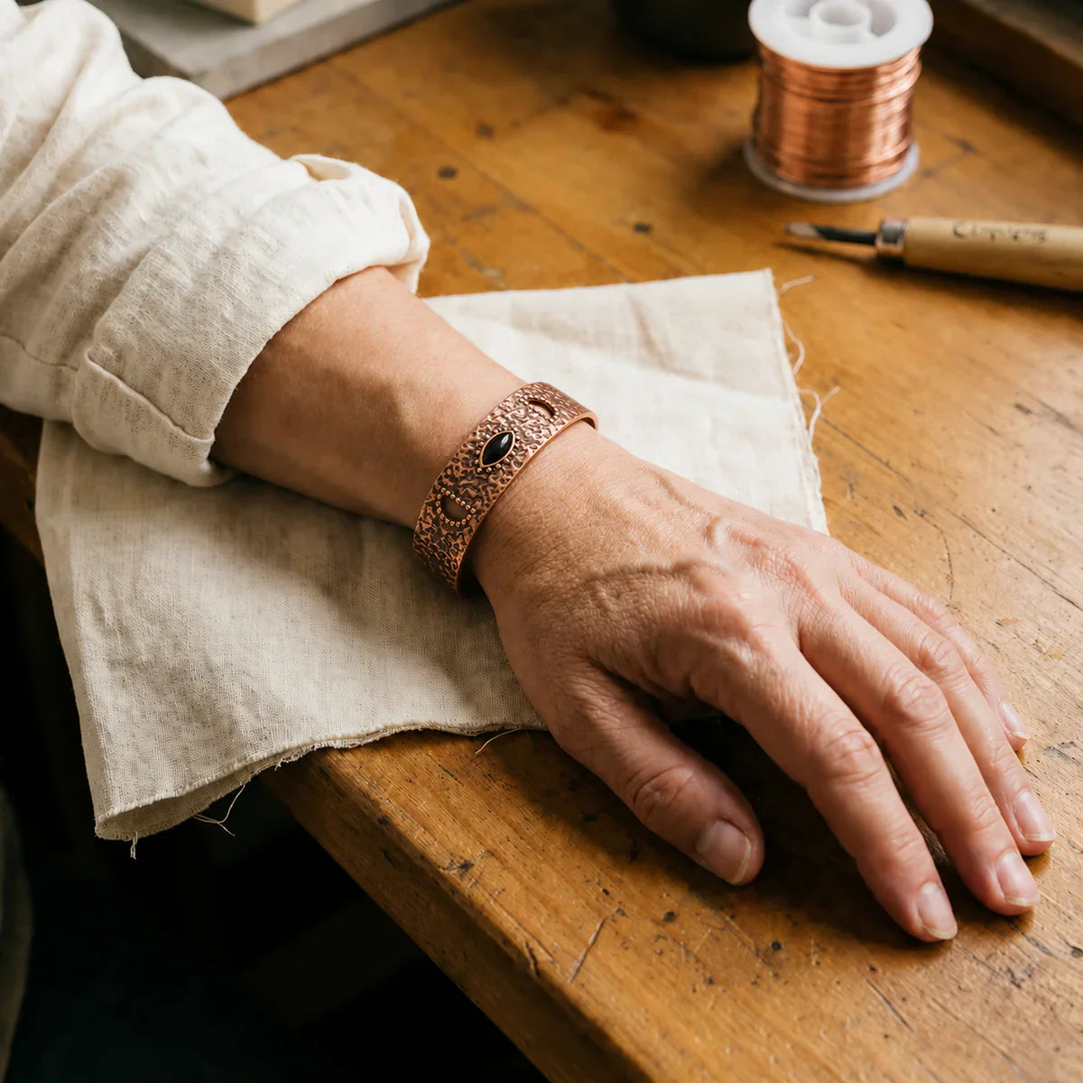 Gilded Flint Copper Bracelet