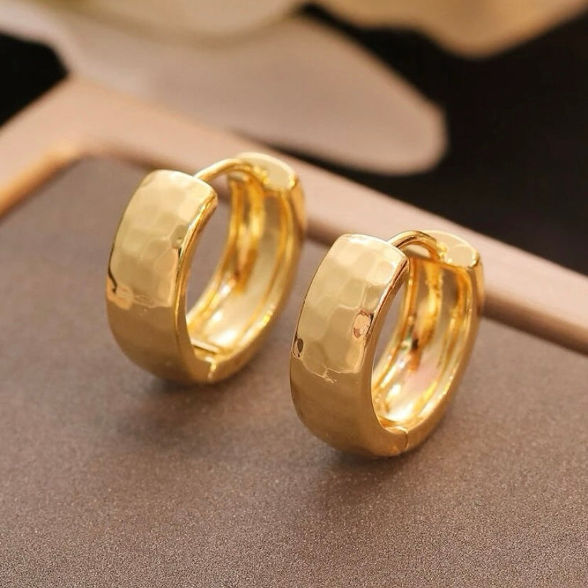 Hammered Golden Huggie Hoop Earrings