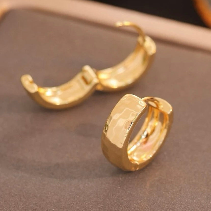 Hammered Golden Huggie Hoop Earrings