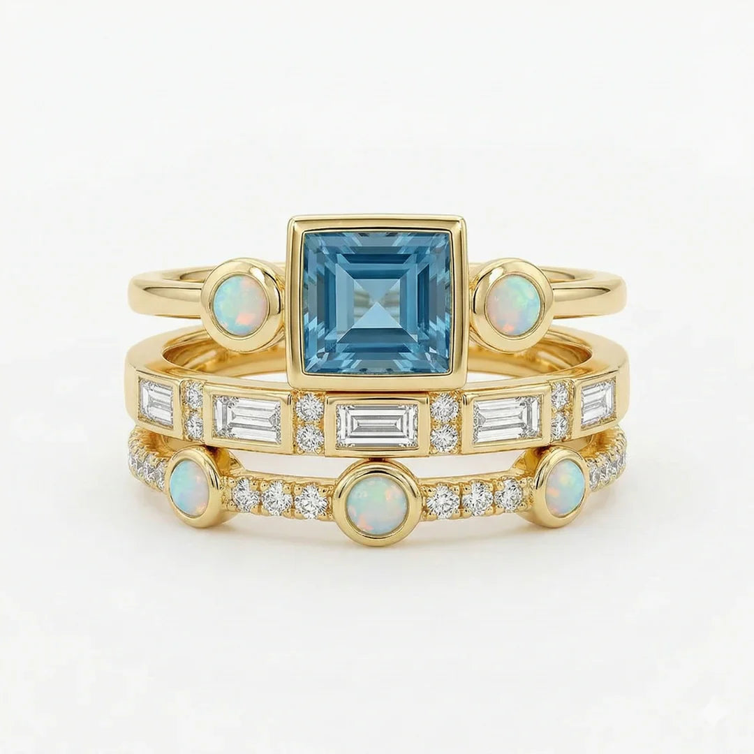 Vintage Blue Crystal Ring Set