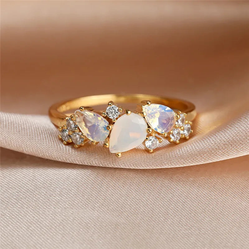 Elegant Gold Moonstone Cluster Ring