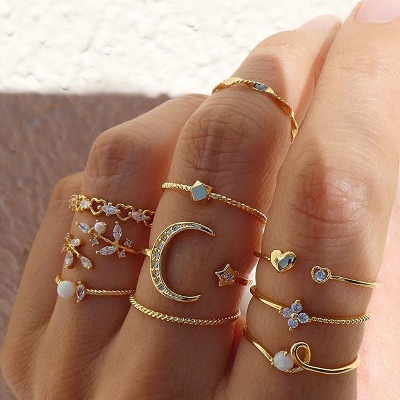 Minimal Boho Ten Rings Set