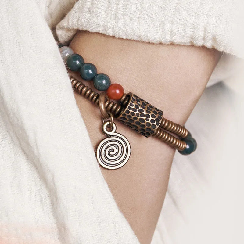 Moss Jade Double Layer Boho Bracelet